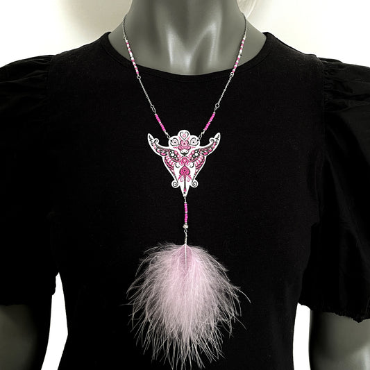 Collier Sylphine à la plume rose