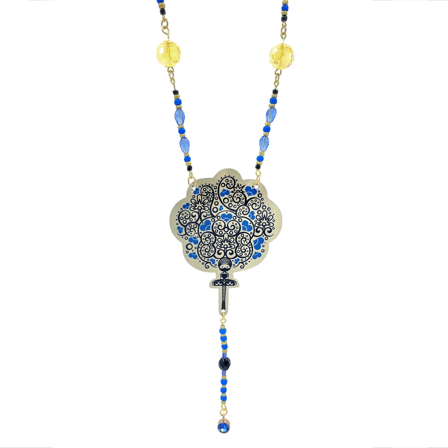 Collier Popiloue aux cœurs bleus