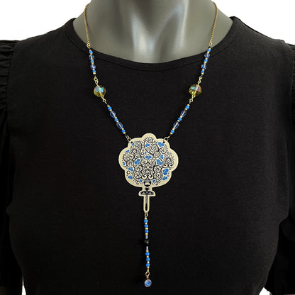 Collier Popiloue aux cœurs bleus