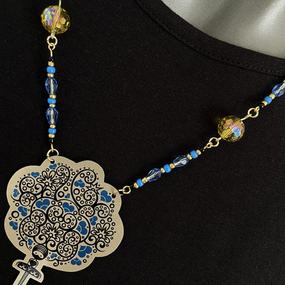 Collier Popiloue aux cœurs bleus