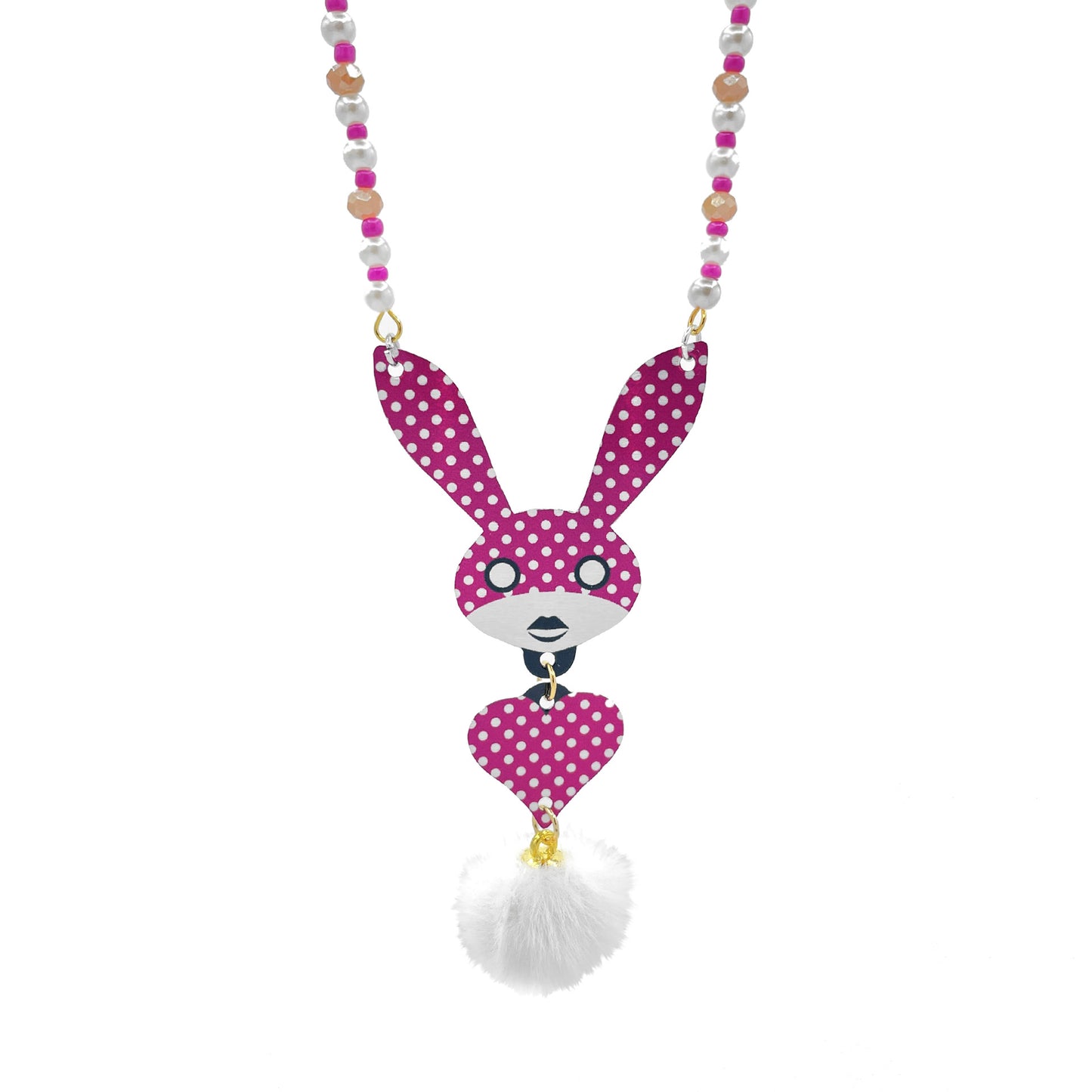 Collier Bunny rose à pois blancs