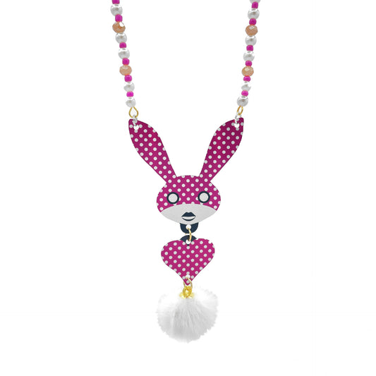 Collier Bunny rose à pois blancs