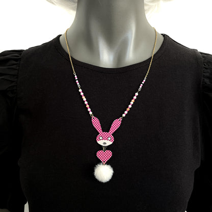 Collier Bunny rose à pois blancs