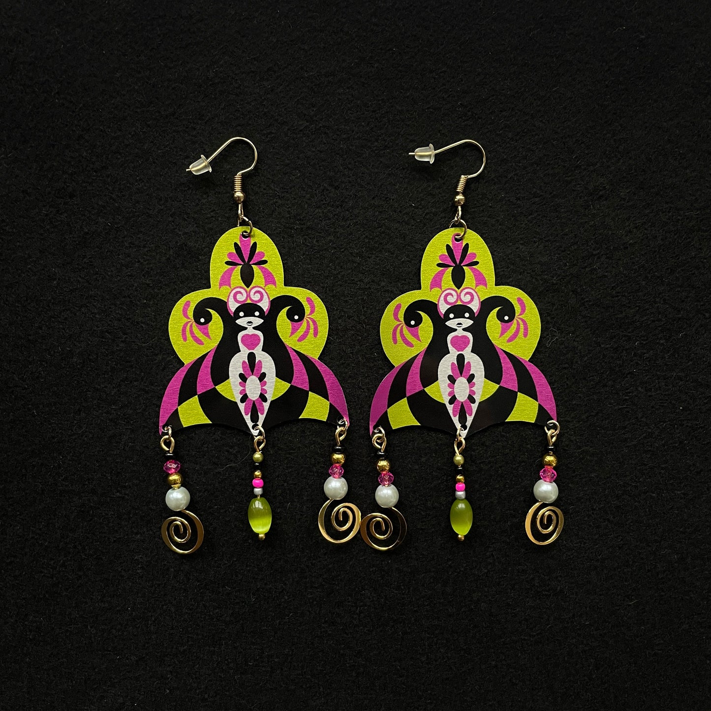 Boucles d'oreilles Cynusa vert-fushia