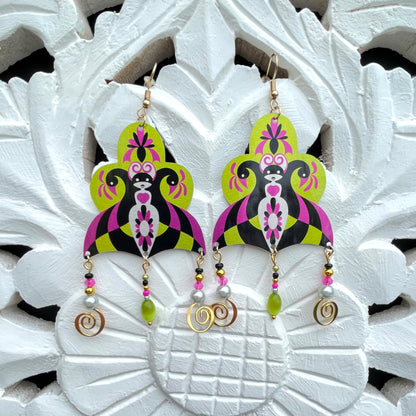 Boucles d'oreilles Cynusa vert-fushia