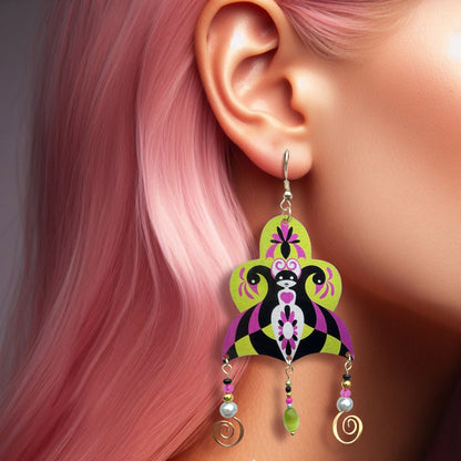 Boucles d'oreilles Cynusa vert-fushia